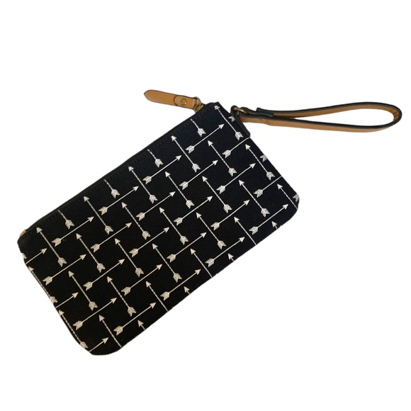NEW Black & White Arrow Cotton Clutch Purse Bag Faux Leather Straps - Picture 2 of 5
